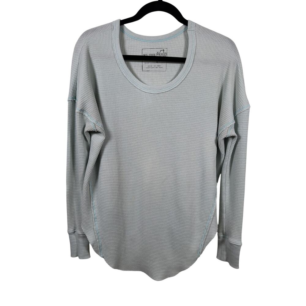 Free People We The Free Thermal Top Womens Small Light Blue Waffle Knit Pullover